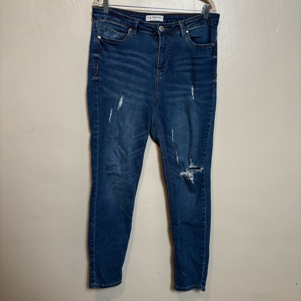 Eloquii Women’s Jeans Skinny Distressed Denim Holes Stretch Blue Size 14